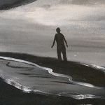 لوحة تشكيلية بألوان زيتية (غروب أبيض وأسود) - Oil painting (black and white sunset)