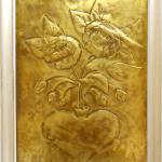 لوحة نحاسية بإطارذهبي (وردة بقلب) - Copper plate with gold frame (rose with heart)
