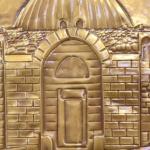 لوحة نحاسية بإطار بني (قصر الحلابات) - Turquoise rose mosaic vase